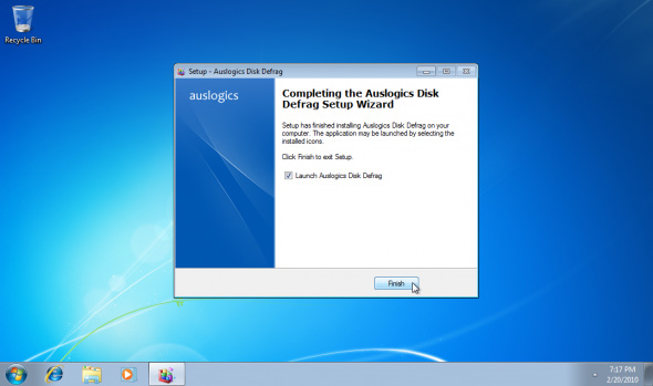 Completting Auslogic Disk Defrag installation proccess