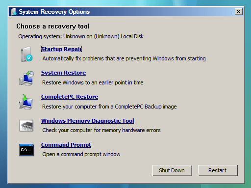 System Recovery Options