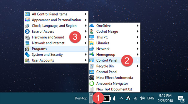 This action will add a Desktop toolbar to the right side of the taskbar.