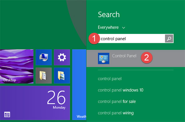 In Windows 8.1, you switch to the Start screen and also enter the keyword 
