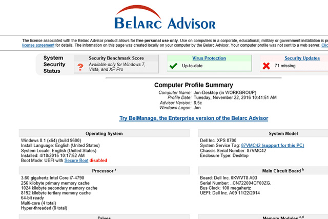 Belarc Advisor key finder