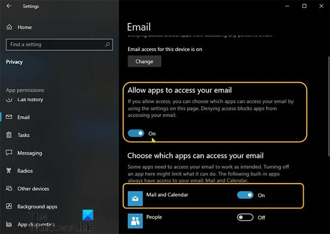Check the Mail and Calendar apps' privacy settings