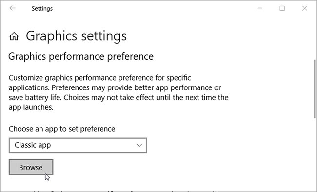 pressing the Browse button in the Choose an app to Set Preferences option.