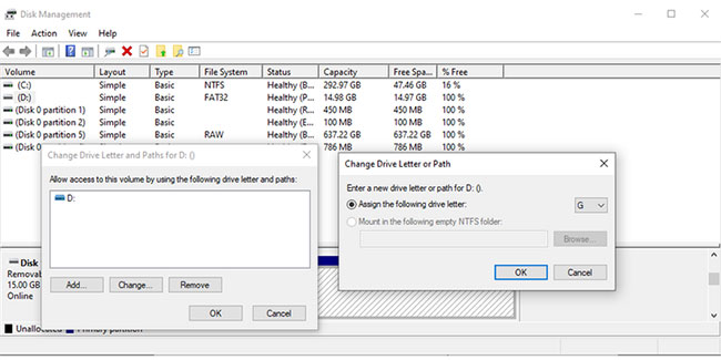 Change the drive letter in Windows 10