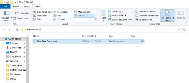 Check the Hidden items box to see hidden files in Windows 10 File Explorer