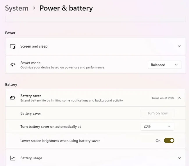 Select Battery Saver