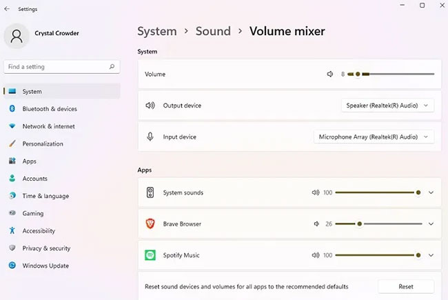 Select Volume Mixer