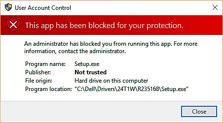 Error message "This app has been blocked for your protection"