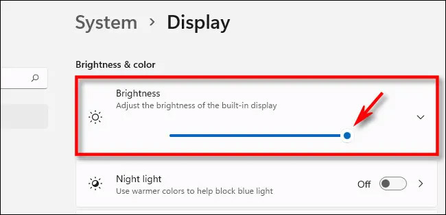 Slider to increase or decrease screen brightness