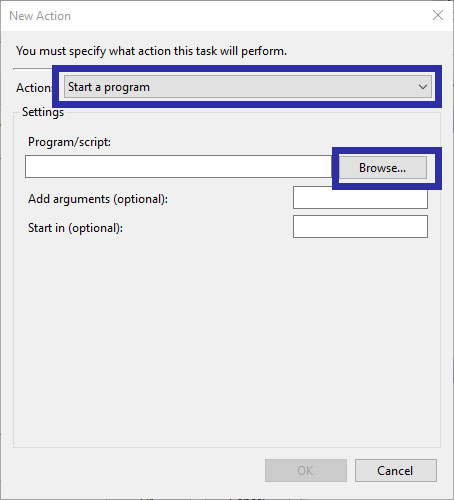 Select Start a Program from the first drop-down menu