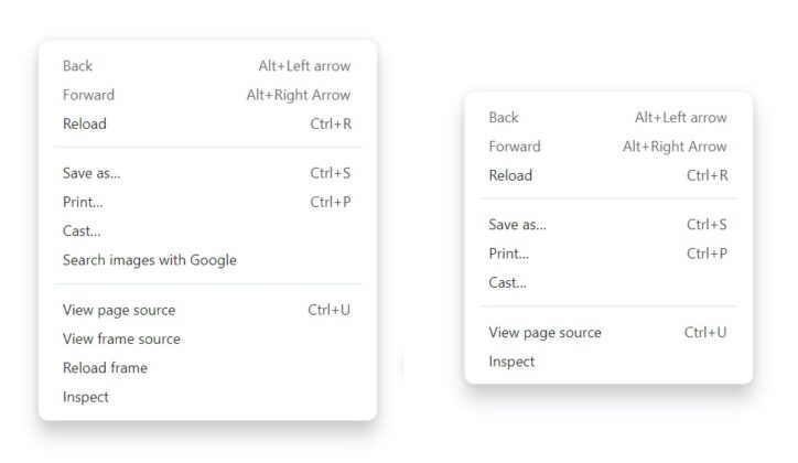 Chrome new context menu